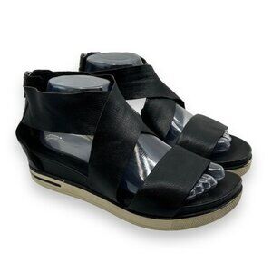Eileen Fisher 8.5 Leather Sneaker Sandal Black Leather Strappy Platform Boost